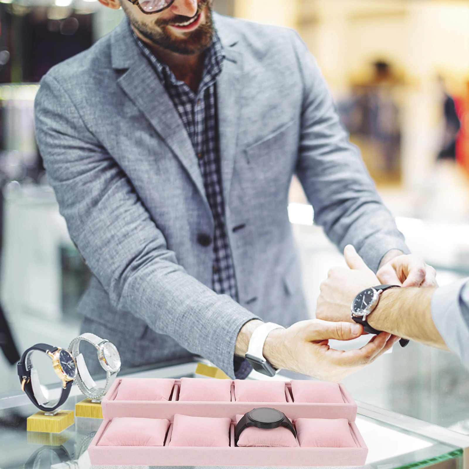 

Trapezoidal Watch Display Tray Jewelry Storage Organizer Lining Multi Compartment Double Layer Design Material For Home Shop