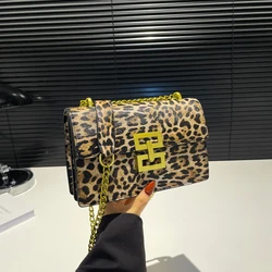 Leopard print Clutch Bag PU Leather Shoulder Side Bags for Women Chain Mobile Phone Purses Crossbody Bags Ladies Fashion Handbag