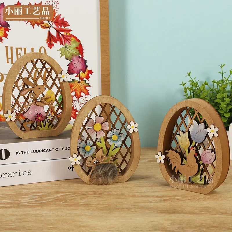 

Wooden Easter Party Hollow Colored Egg Ornaments Easter Spring Cute Bunny Egg Flower Handicrafts Happy Easter Party Table Decor