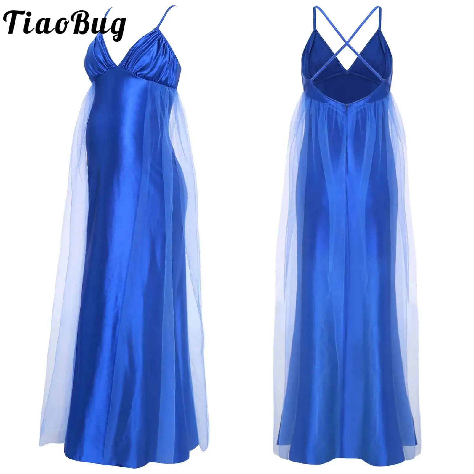 

Womens Elegant Wedding Party Gown Maternity Dress Spaghetti Strap Sleeveless Tulle Maxi Dresses for Evening Banquet Photoshoot