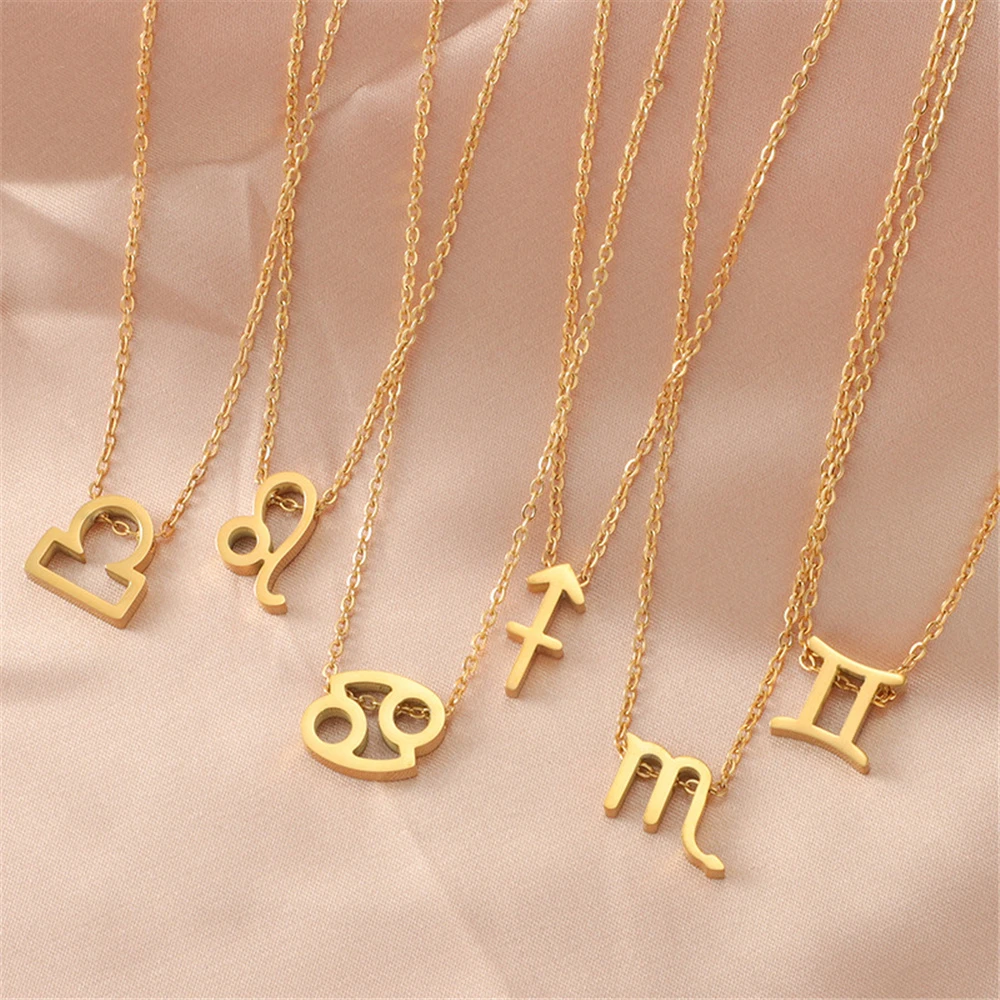 

Pisces 12 Zodiac Signs Constellation Pendant Necklace Gold Color Stainless Steel Necklace For Women Jewelry Dropshipping