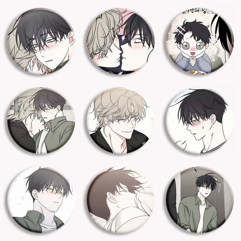 Pin de botón de noche impermeable de Manga, broche de cómic Taeju BL, insignia de bolsa, accesorios de regalo para fanáticos, pareja Yaoi, marea baja en el crepúsculo