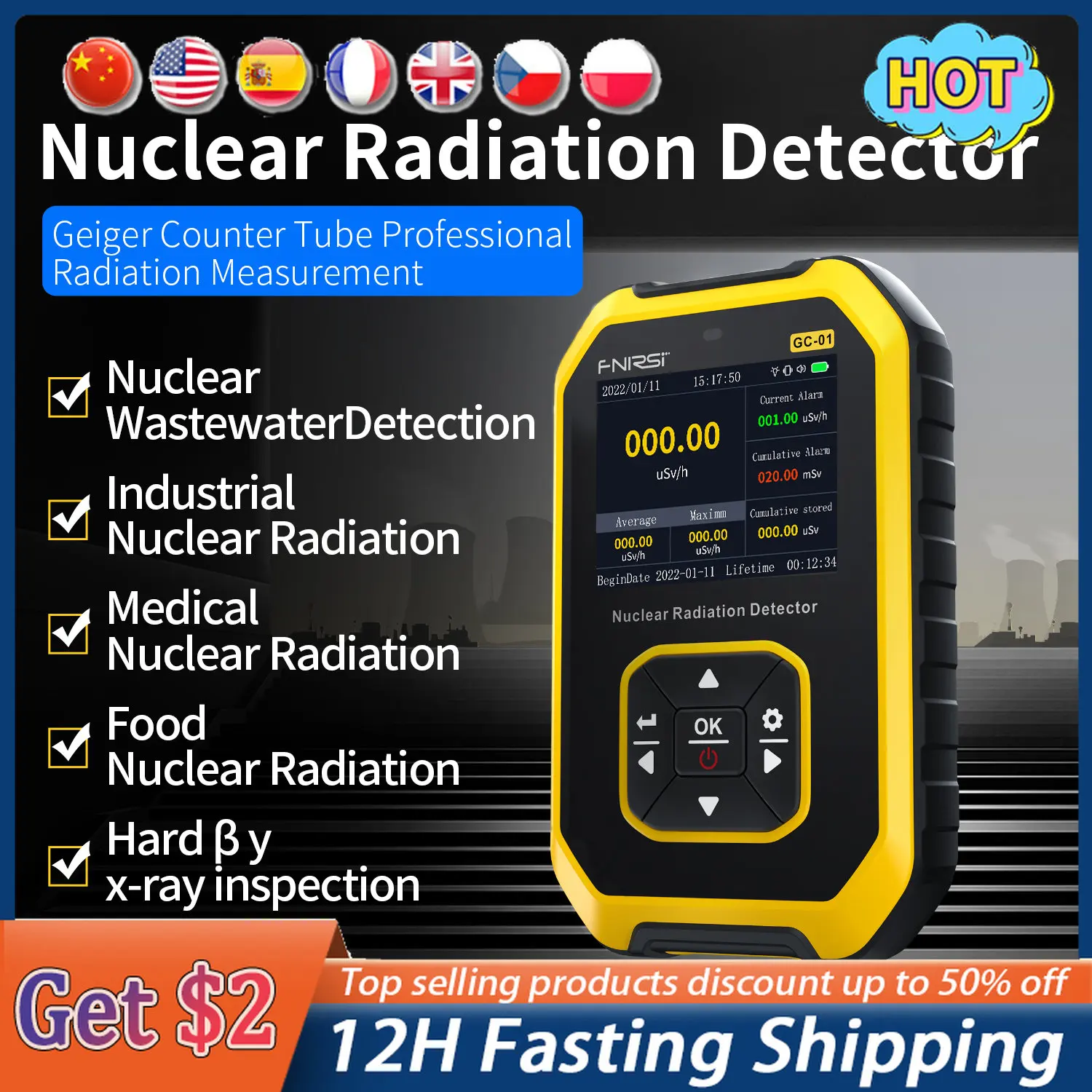 

FNIRSI GC-01 Geiger Counter Nuclear Radiation Detector Personal Dosimeter X-ray γ-ray β-ray Radioactivity Tester Marble Detector