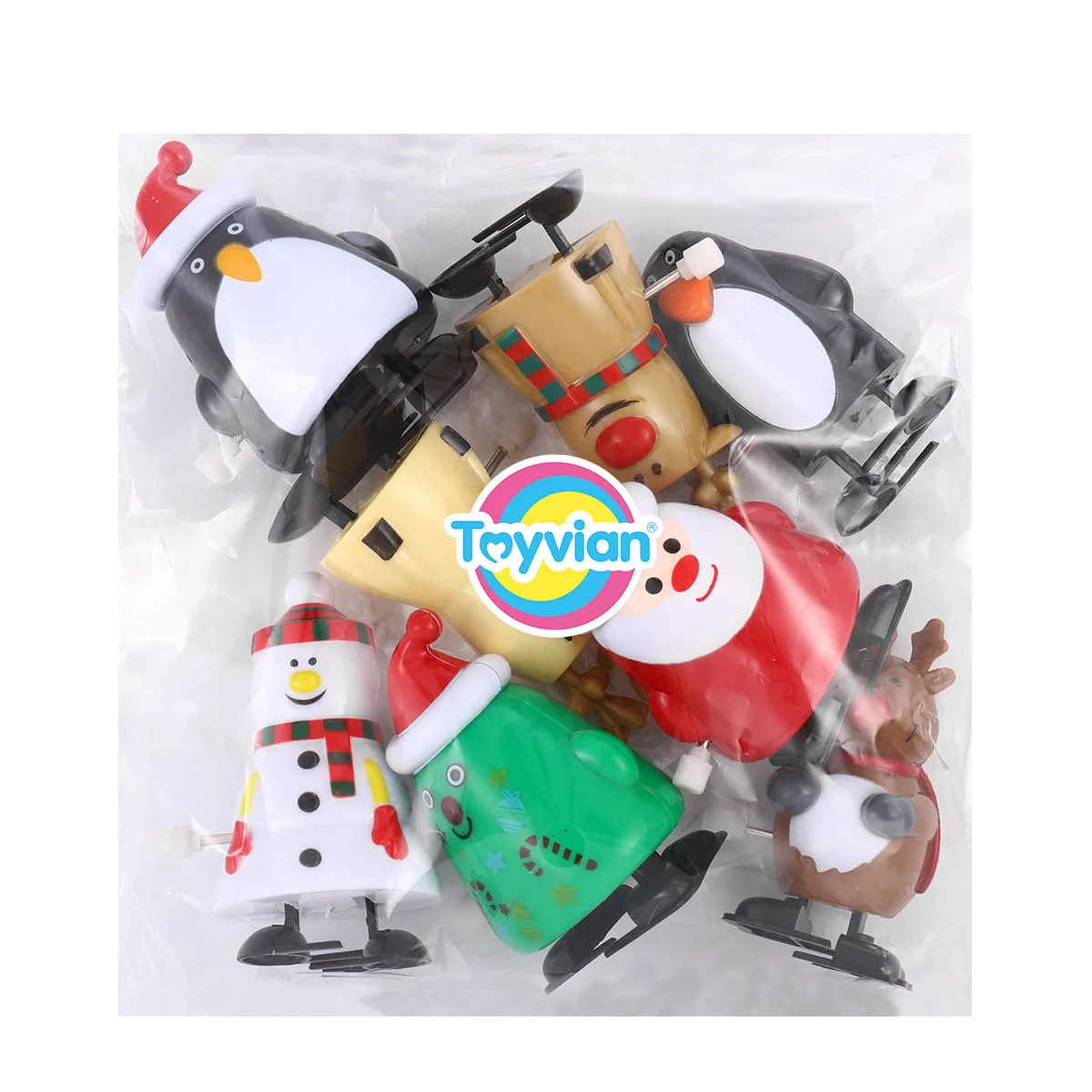 

8Pcs Christmas Wind Up Clockwork Santa Snowman Penguin Elk Cartoon Fun Gifts for Kids Teens Clockwork Toy Wind Up Toy