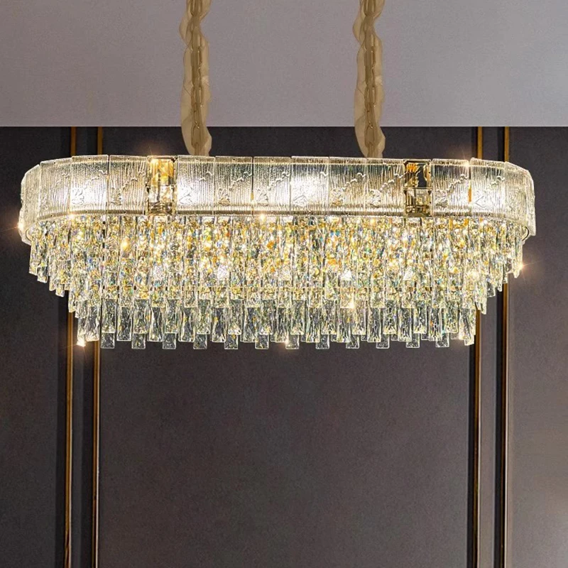 Top Lager Crystal Chandelier Loft Living Room Oval Design Kitchen Island LED Lamp Dining Room Luxury Gold Hang Light Fixture