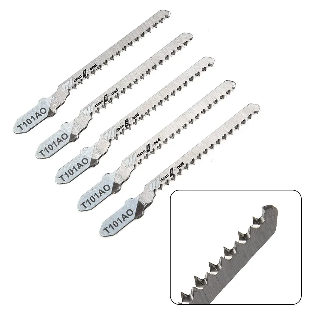 For Wood Plastic Cutter Machine Carpentry Woodworking Tools 5Pcs T101AO 4'' Jigsaw Blade HCS Steel T-Shank Curve Cutting Tool