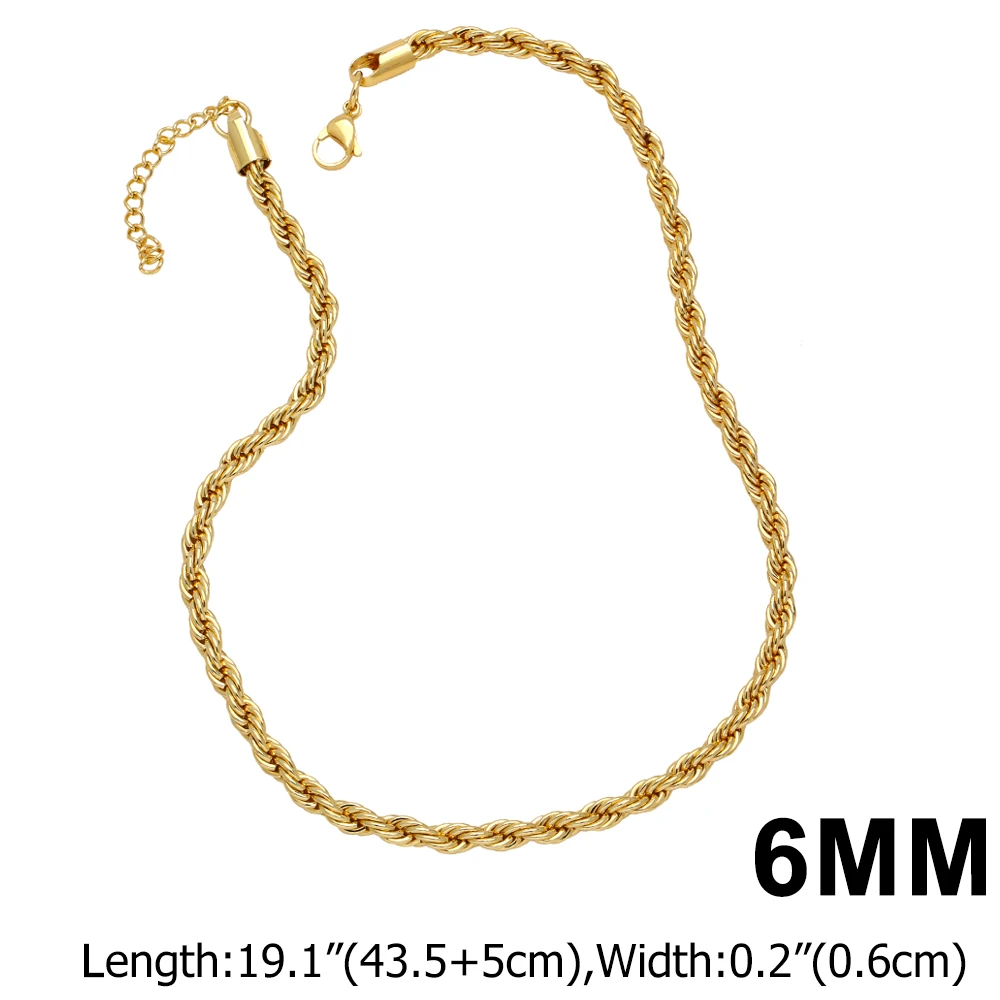 OCESRIO-Cadena de cuerda trenzada de cobre chapada en oro, collar hecho a mano, suministros de fabricación de joyas, 3/4/5/6mm, nker31