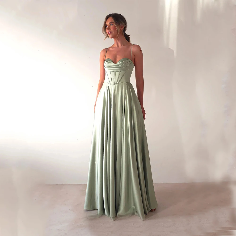 

Customized Classic Charmeuse Pleat Draped Criss-Cross A-line Spaghetti strap Long Dresses Bespoke Occasion Dresses Retro Fashion