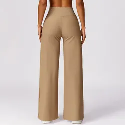 Pantalones acampanados acanalados para mujer, pantalones casuales de cintura alta, pierna recta, pierna ancha, pantalones deportivos sueltos de secado rápido