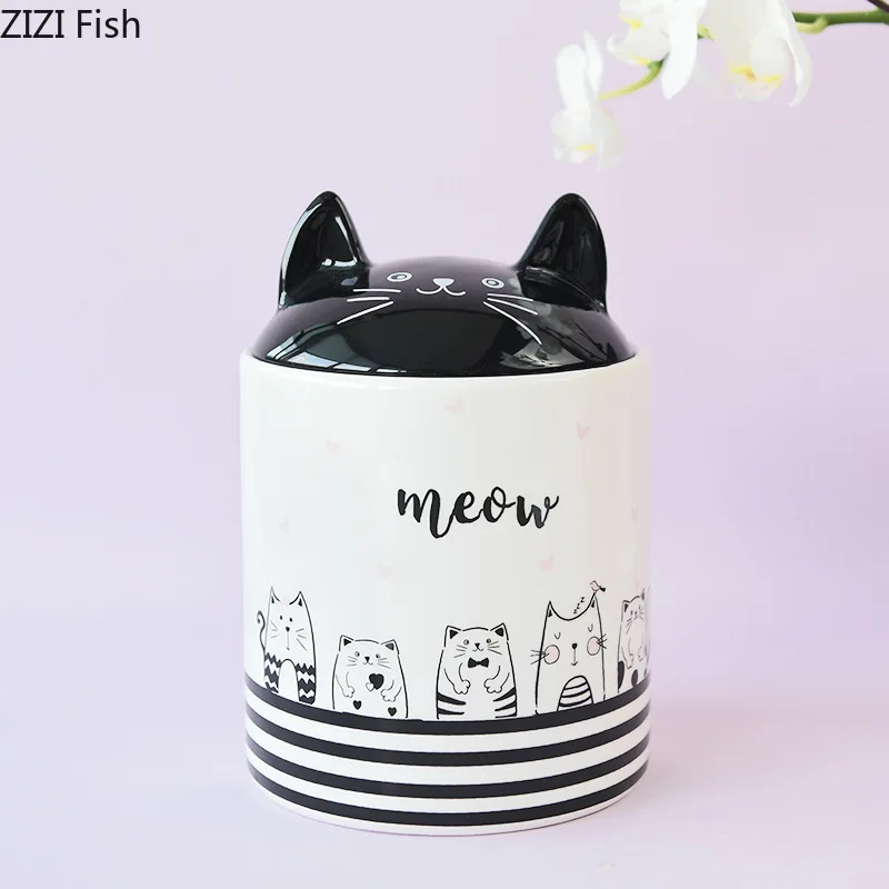 Cute Black Cat Decorative Jar and Lids Dressing Table Ring Necklace Jewelry Box Cosmetic Jar Ceramic Candy Pots Aroma Can