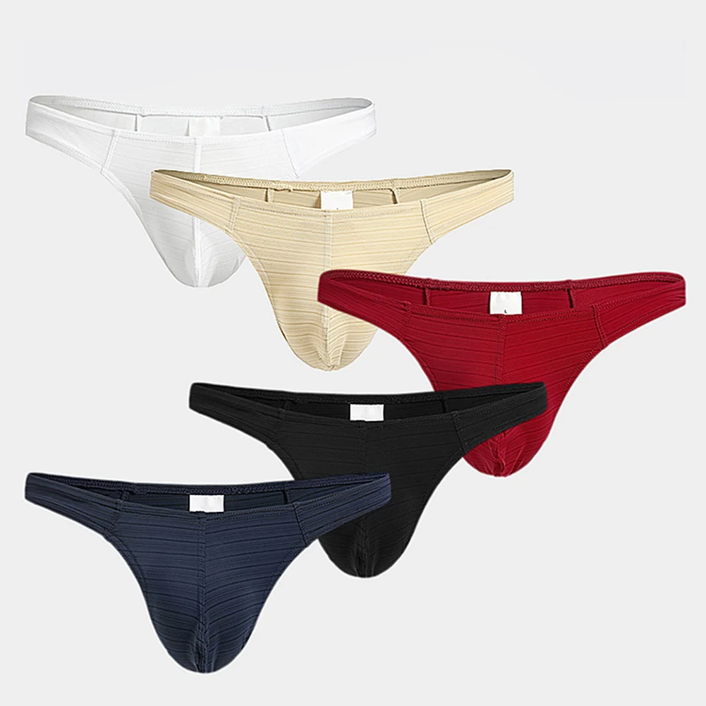 Men Striped T-back Bulge Pouch Thongs Breathable Soft Underwear For Hot Man Low Waist G-string Mini Briefs Summer Men's Panties