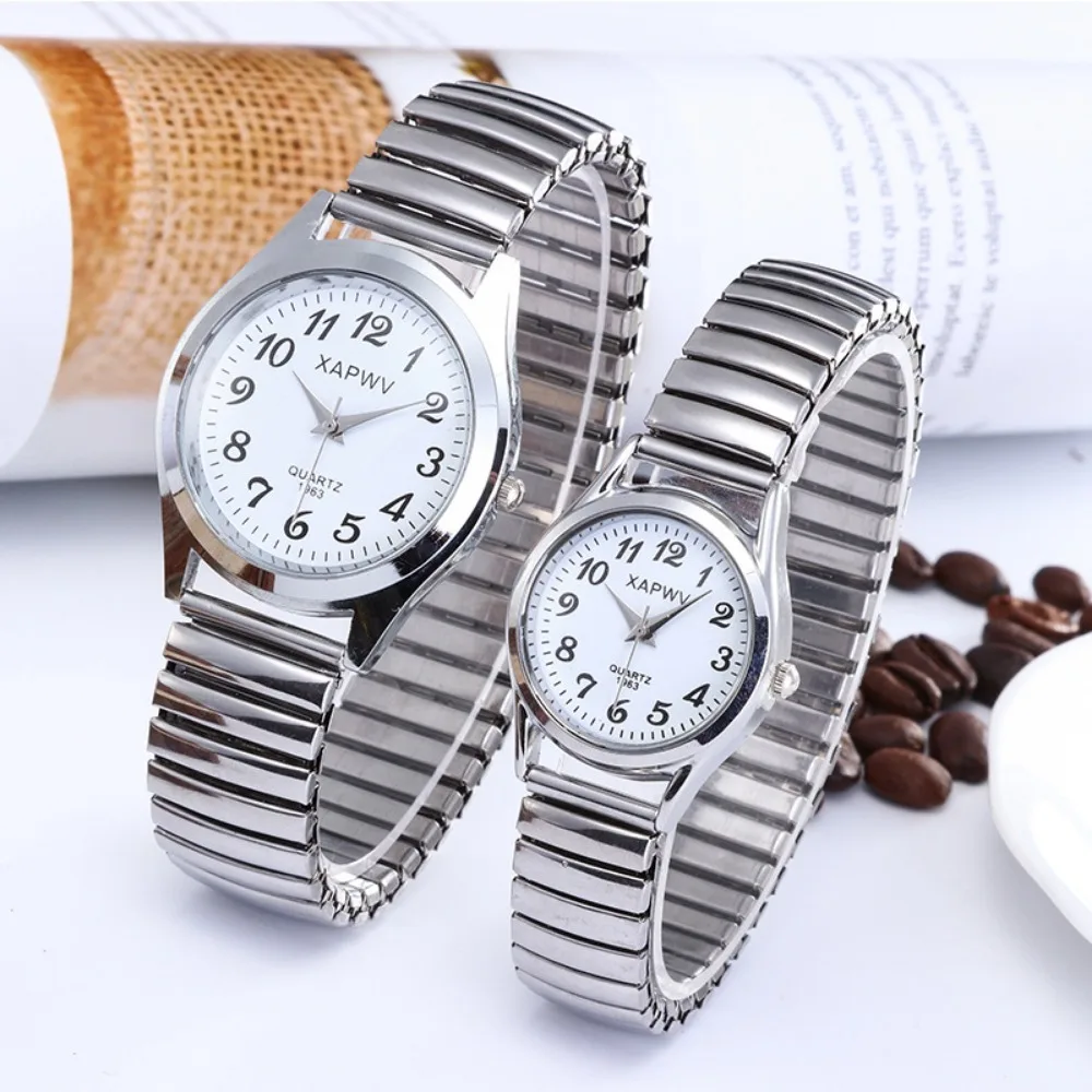 

Man Women Couple Wrist Watches Stainless Steel Band Alloy Lovers Business Quartz Movement Wristwatch Elastic Strap Band Watch