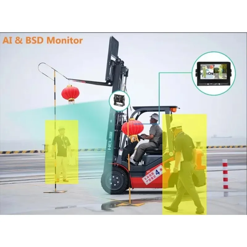 Bus 7 Inch Truck DVR Camera System Pedestrian Vehicle Blind Spot Detector Safety System Truck BSD AI Camera