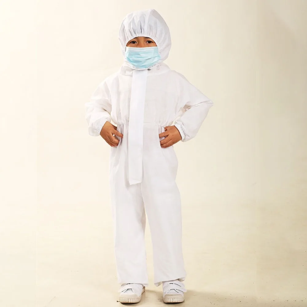 Disposable SF Kid Breathable Dustproof Coveralls SMS Protective Isolation Suit with Hood Zipper Children Full Body Gown Clothing