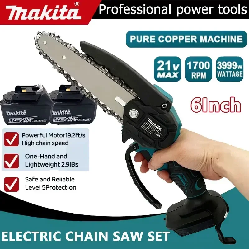 

Makita 6inch Electric Chain Saw Cordless Chainsaw Portable Tree Branch Logging Cutter Woodworking Garden Tool For 18V Battery
