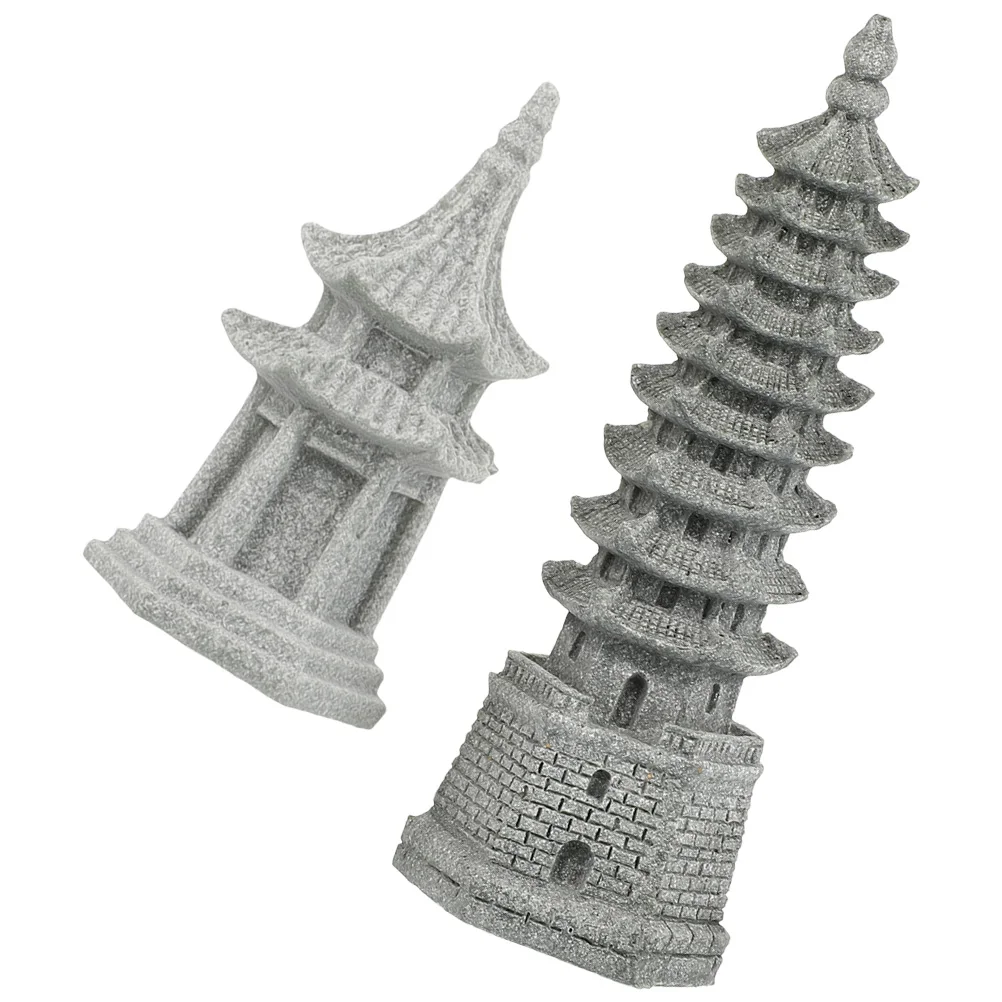 

2Pcs Simulation Pagoda Landscape Decor Sandstone Miniature Garden Ornaments Bonsai Micro Landscape Pavilion Decoration