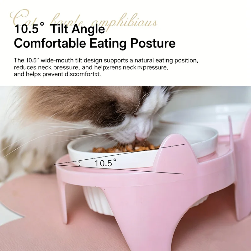 Multi Color Raised Cat Food Bowl Slanted Ceramic Double Bowls Non Slip Stand Anti Black Chin Pet Feeding Bowl for Indoor Cats