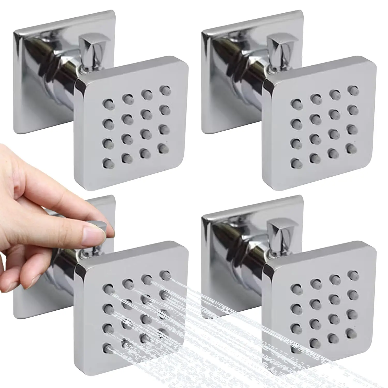 

4 Jet Square Shower Panel System Chrome Plated Bathroom Shower Set Adjustable Body Spray & Rainfall Shower Head