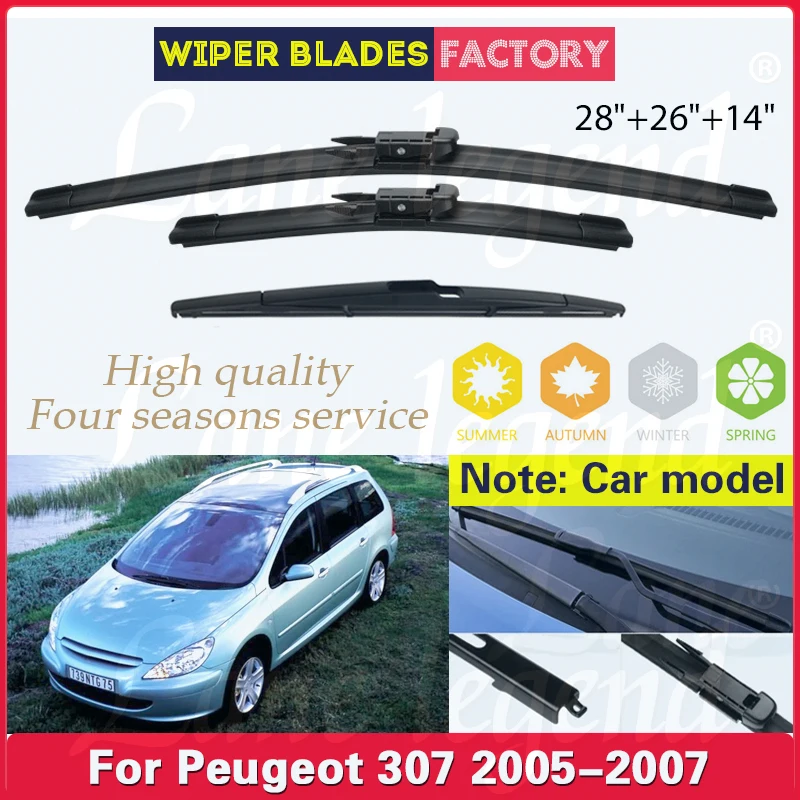 

Wiper Front Rear Wiper Blades Set For Peugeot 307 2005 2006 2007 Windshield Windscreen Clean Window Rain Brushes 28"+26"+14"