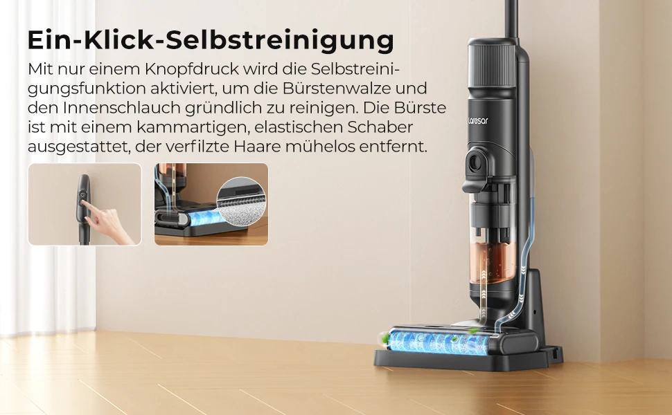 Laresar M3 Kabelloser Nass- und Trockensauger mit Wischfunktion, Randreinigungsdesign, 55 Minuten Laufzeit, automatische Saugkraftregelung, selbstreinigender Bodenreiniger, intelligentes Haushaltsgerät. – Detail 5
