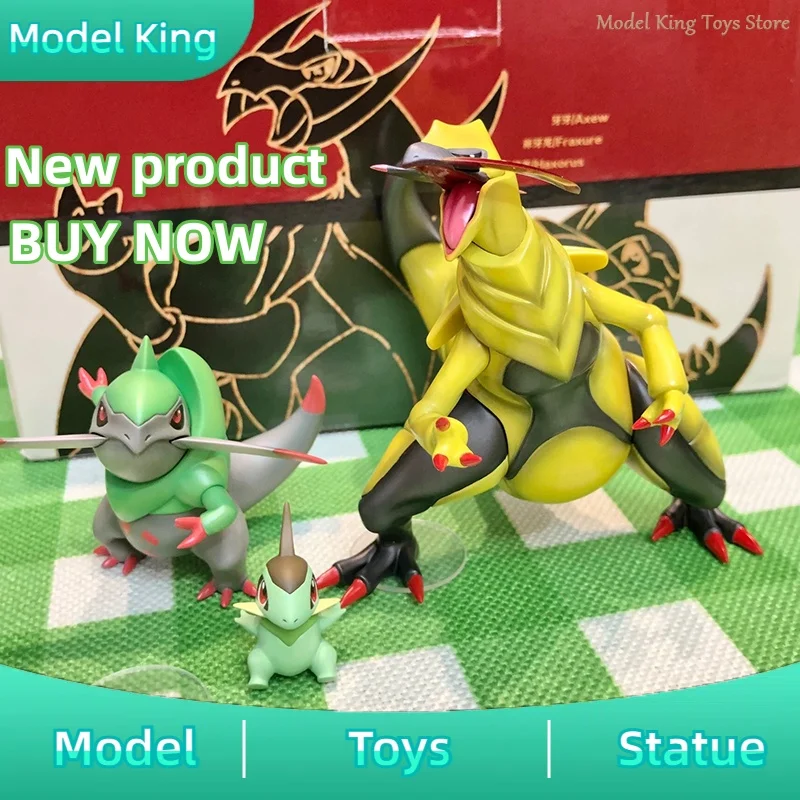 

In Stock 10cm 3pcs Haxorus Anime Figures Fraxure Figure Axew Figurine PVC Statue Collection Desk Decoration Birthday Gifts Toys