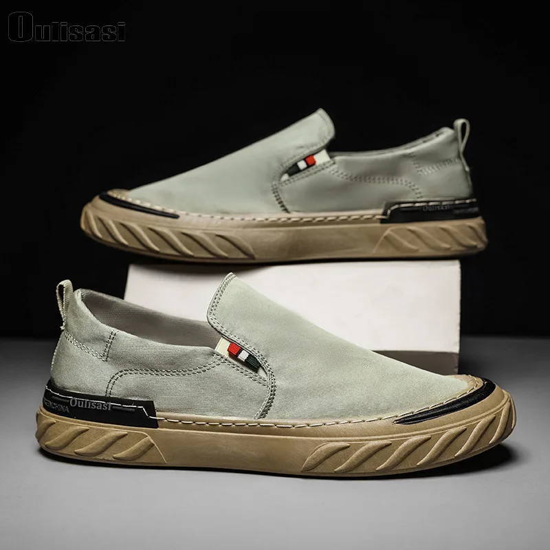 Mocassins de lona de linho respirável masculino, calçados casuais de seda de gelo verde, calçados de alta qualidade, sapatilhas masculinas