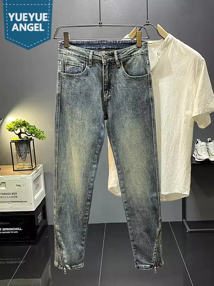 

Vintage Side Zipper Jeans Men Casual Streetwear Denim Pants Slim Fit Long Trousers Male Autumn New Designer Cowboy Pencil Pants
