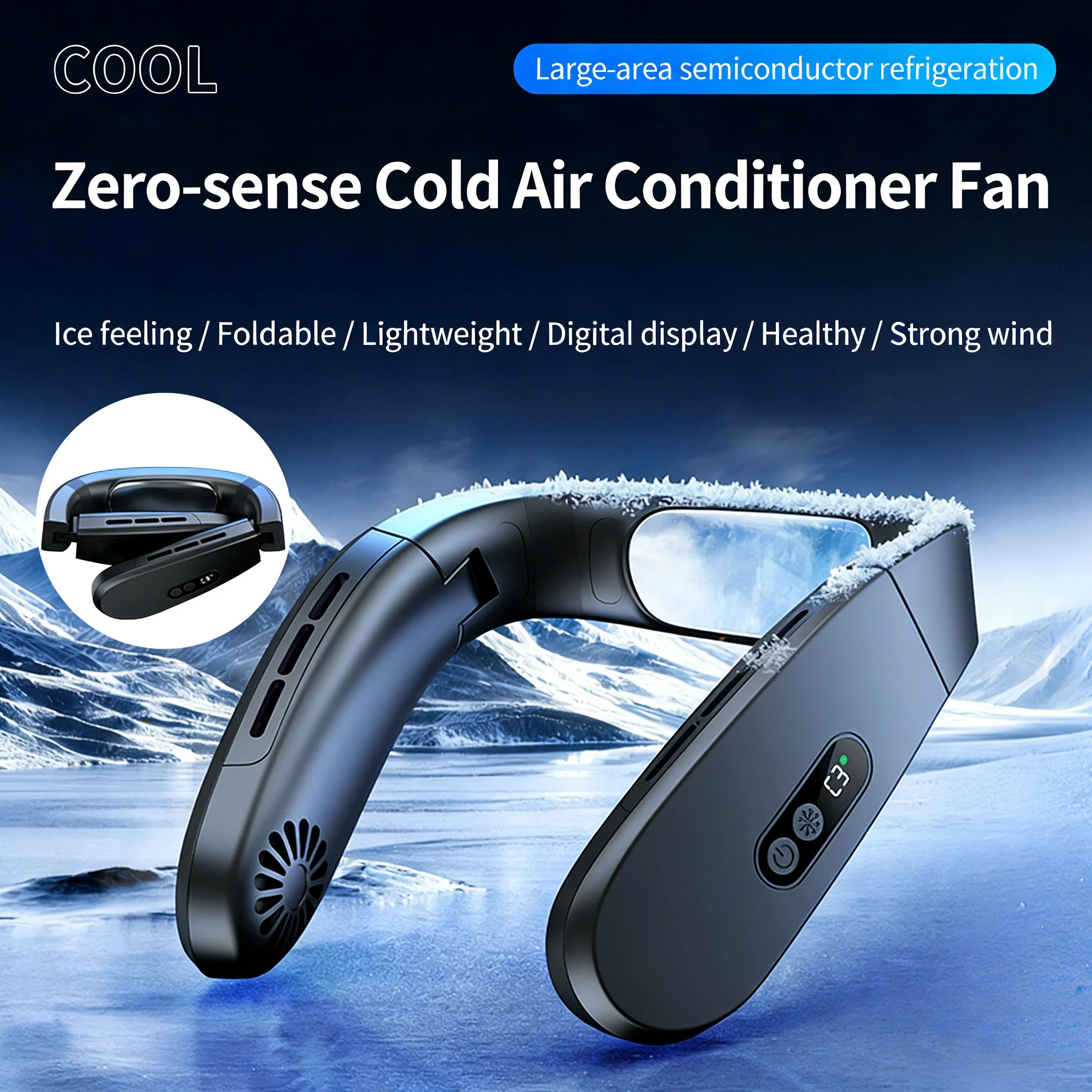Ventilador de Pescoço Líder da Indústria com Bateria de 14 Horas, 360° °   Resfriador Portátil, Dobrável e Leve, para Viagens ao Ar Livre
