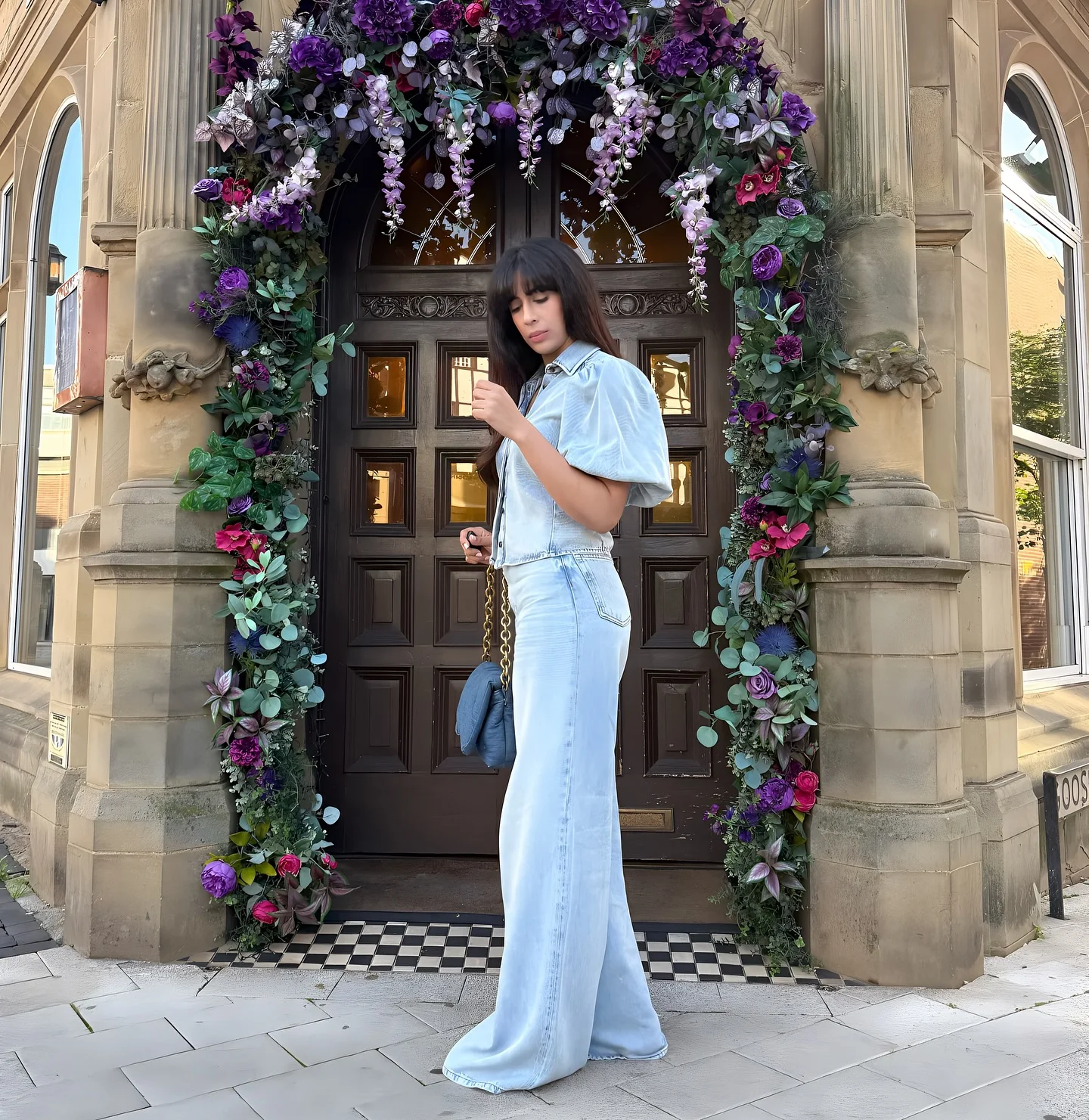 HH Frauen Mode Dünne Revers einreiher Lose Falten Denim Hemd + Hohe Taille Zipper Seite Tasche Breite bein Casual Hosen Anzug