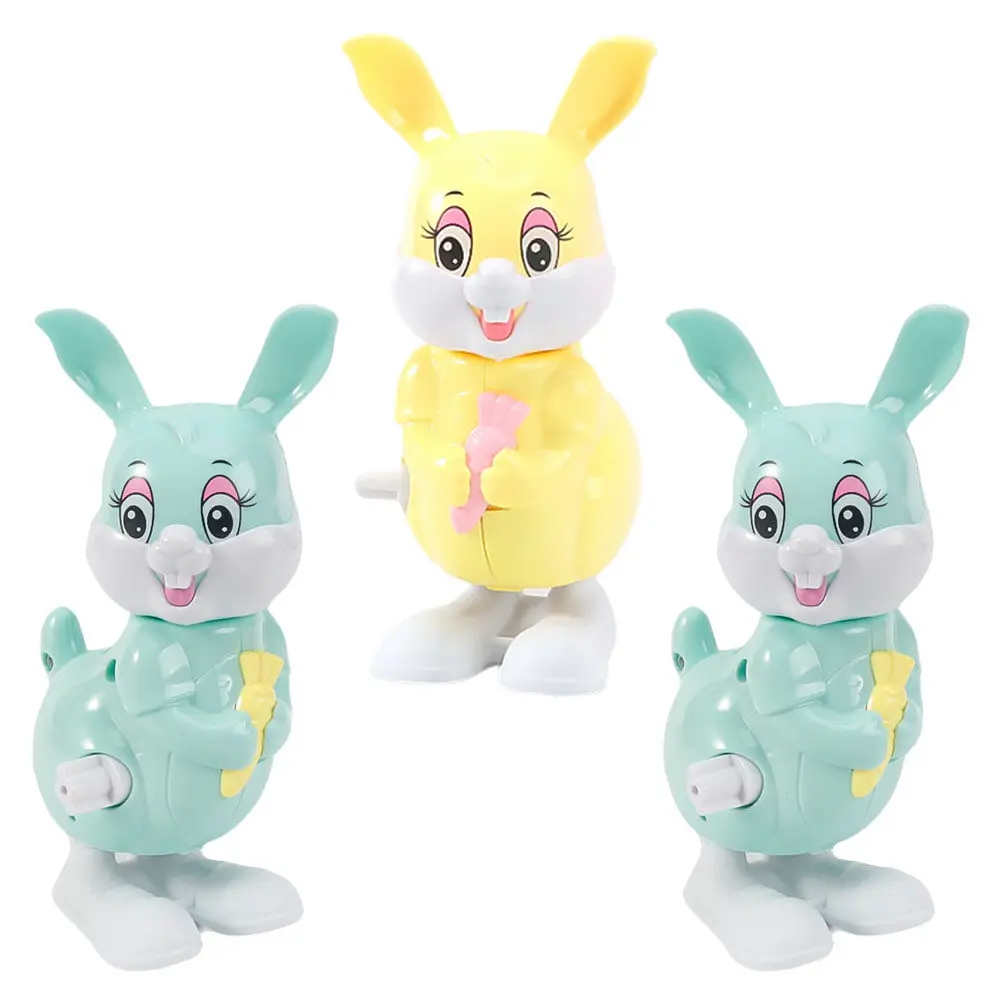 

3Pcs Wind-Up Plastic Rabbit Clockwork Plaything Easter Bunny Manual Movement Realistic Action Kids Coordination Skill