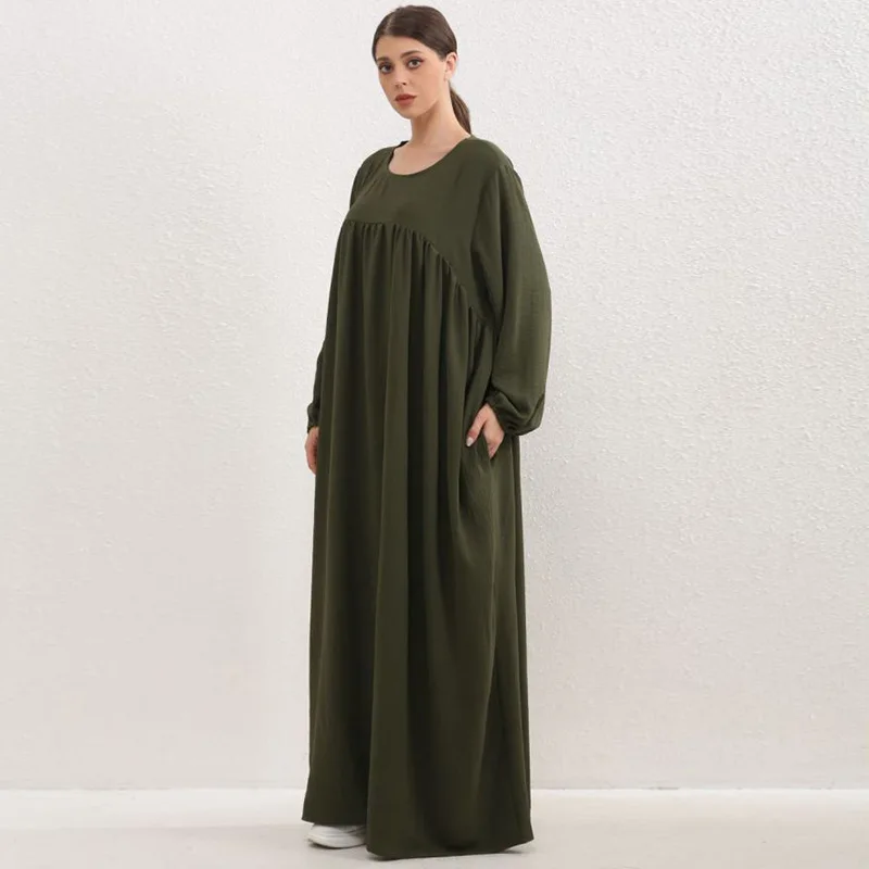 Women Eid Muslim Abaya Morocco Ramadan Arab Solid Color Dubai Kaftan Islam Abayas Vestodos Slim Fit Casual Modest Long Robe