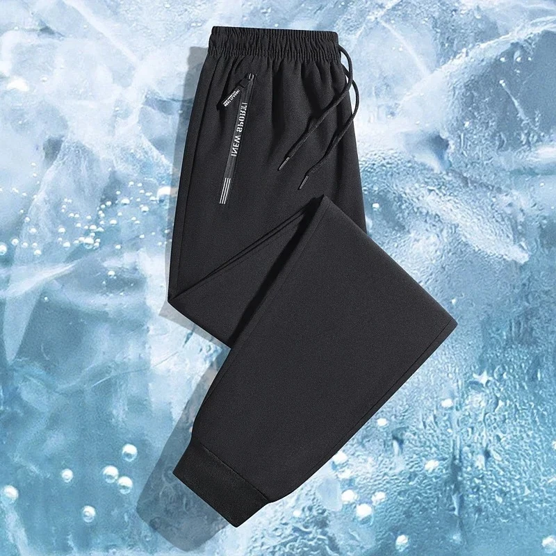 

New Thin Men's Ice Silk Jogger Trousers Summer Quick Dry Business Jogger Pants Men Outdoor Stretch Breathable Straight Leg Pants