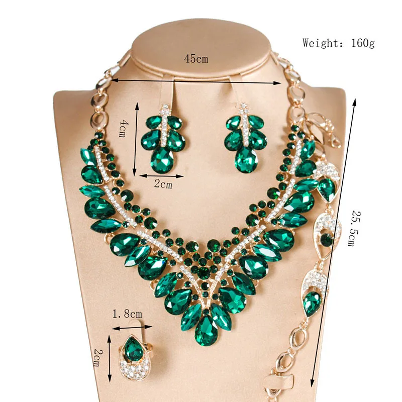 Cross-border e-commerce, exaggerated jewelry, crystal gemstone necklace, earrings, four-piece women's dress, dinner accessories
