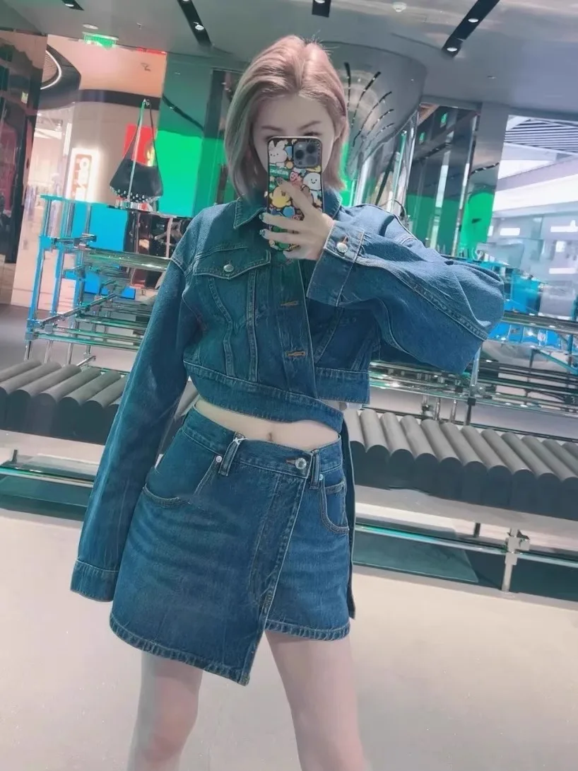 

High Waist Casual Summer Denim Skirt Asymmetrical Slimming A-Line Skirt f-Length Casual Sle Zipper Wide Leg Pants