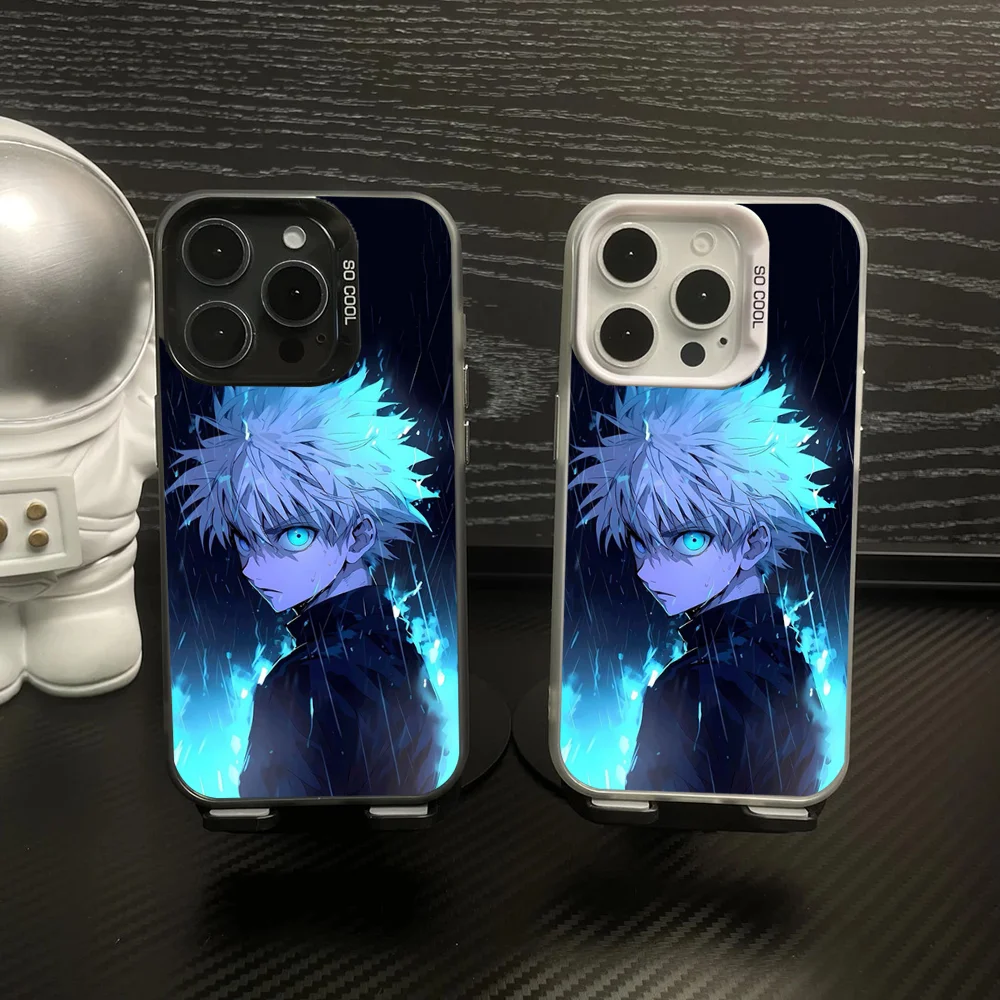 

Anime H-Hunter K-Killua Phone Case IMD Color Silver Shell For IPhone 16 15 14 13 12 Pro Max Plus