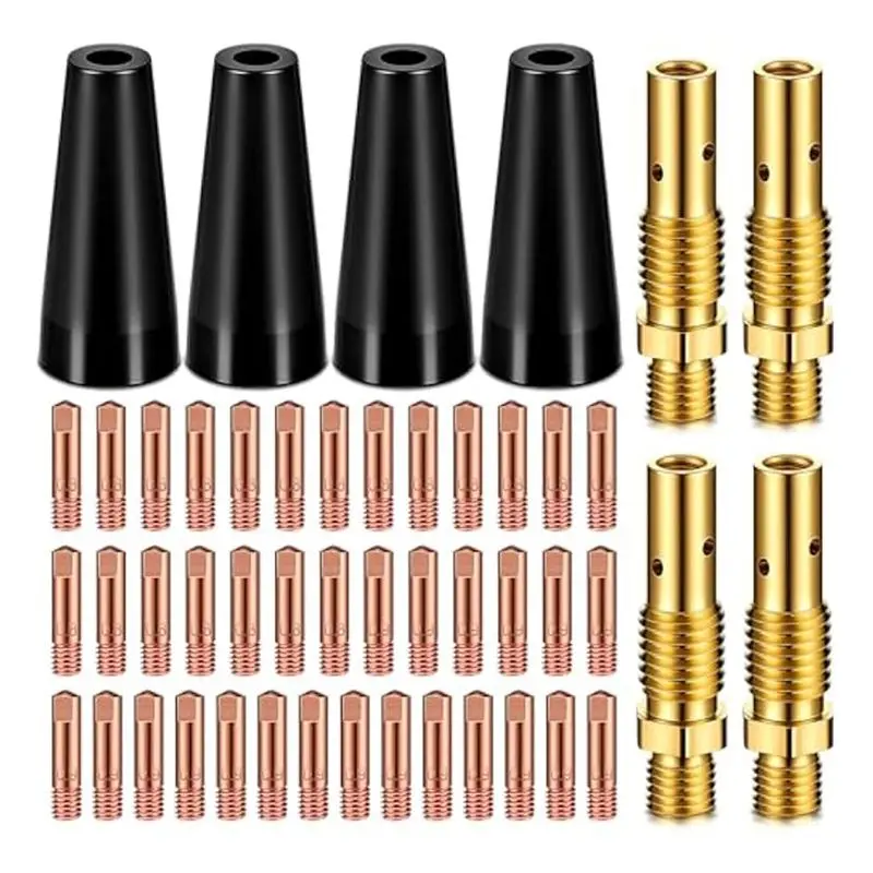 A67P-48Pcs Flux Core Gasless Nozzle Tips Kit KP1939-1 Flux Core Welder Mig Welder Contact Tips Gasless Nozzle Gas Diffusers