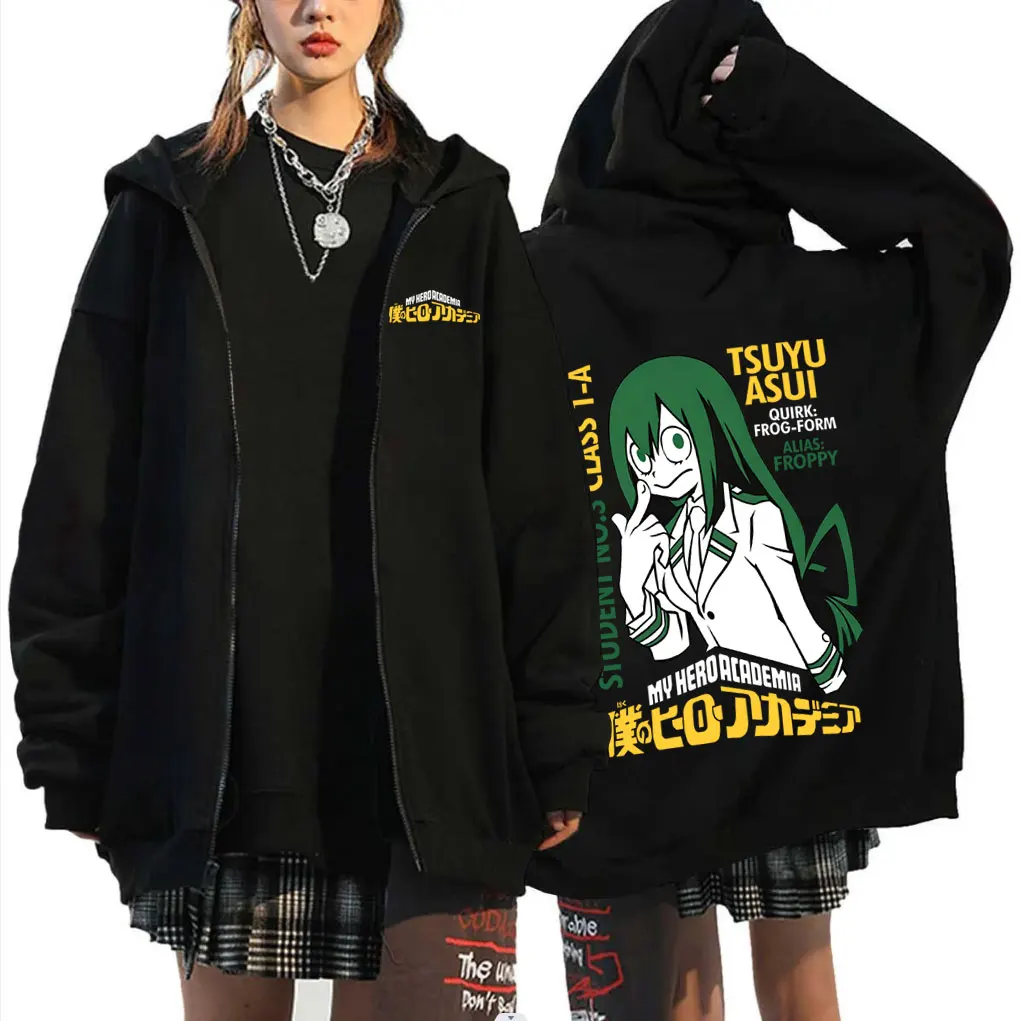 Hoodie com Zíper Anime My Hero Academia Tsuyu Asui para Homens e Mulheres, Jaqueta Casual Vintage Oversized, Moda Masculina, Hoodies de Manga