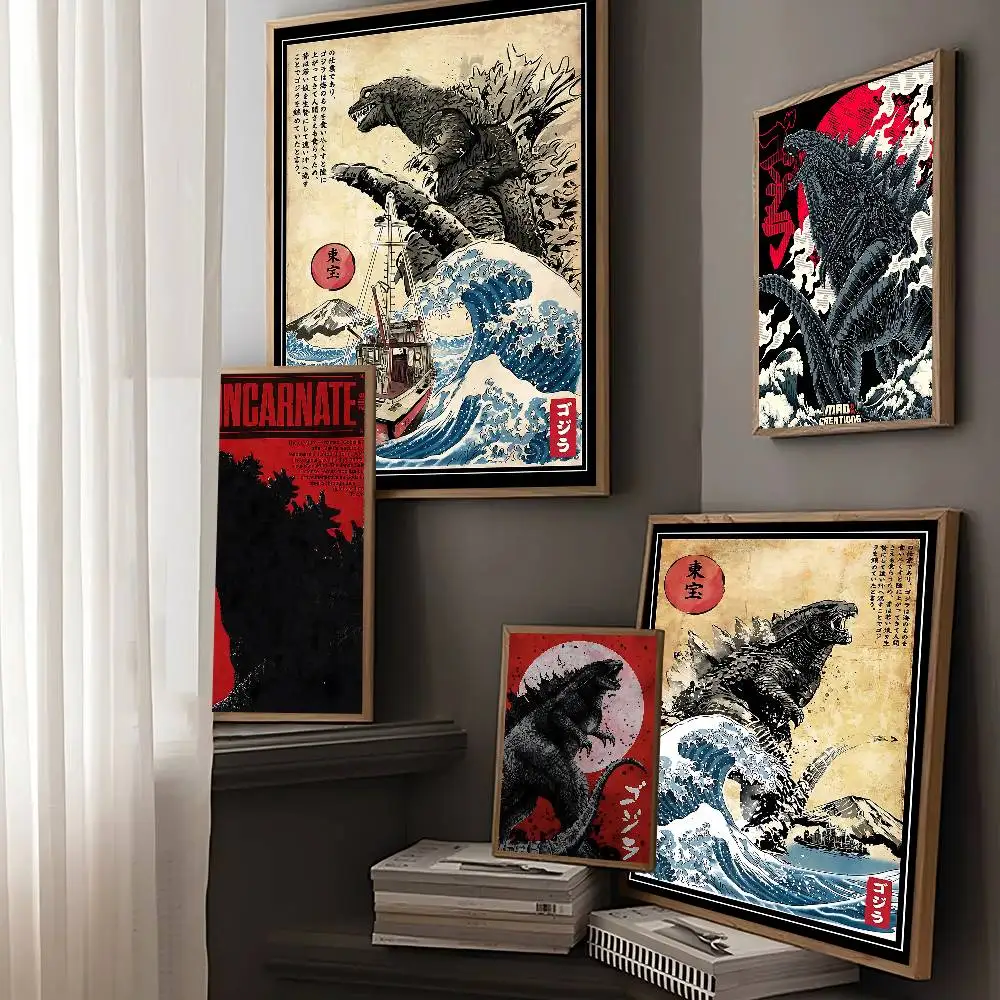 G-Godzillas Anime Self-adhesive Art Poster Retro Kraft Paper Sticker DIY Room Bar Cafe Stickers Wall Painting