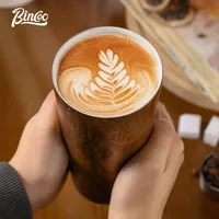 BINCOO Insulated Coffee Cup 500ml Thermal Flask  Ceramic Liner Cup Thermal Water Tea Mug Cup Leakproof Wood Stripe Bottle
