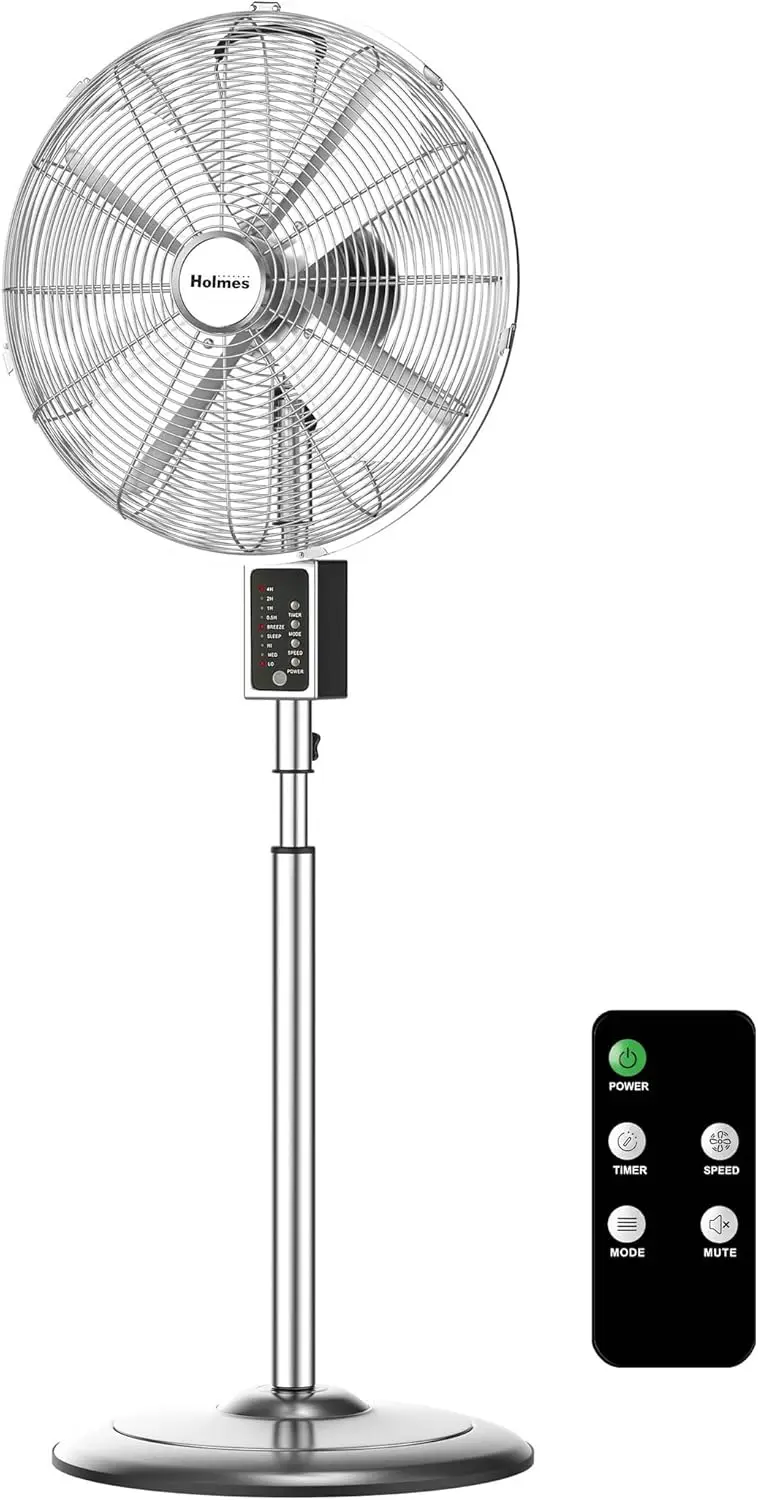

16" Chrome Digital Stand Fan, 75° Oscillation, 3 Speeds, 4 Blades, 3 Modes, Adjustable Height, 18° Head Tilt, Ideal for Home-NEW