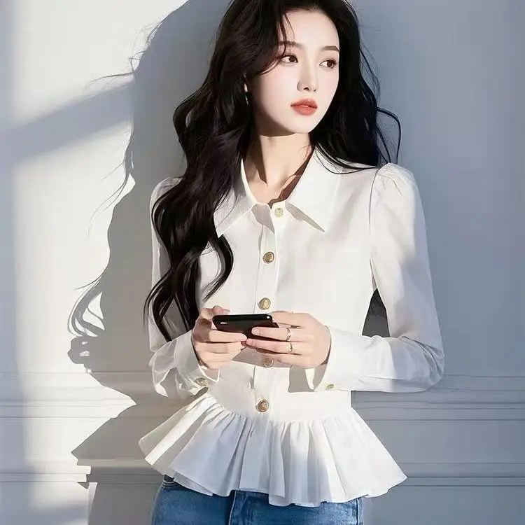 

Women 2025 Spring French Unique Waist-hugging Slimming Inner Cardigan Women's Shirt