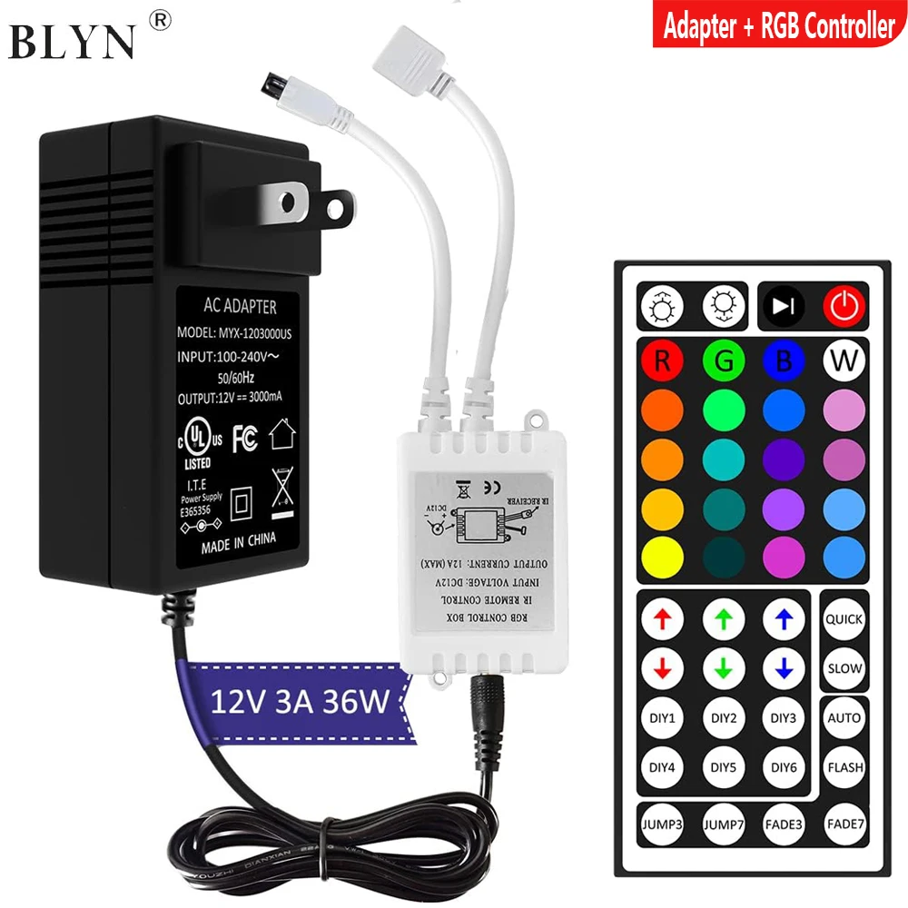 DC12V 3A Adapter LED Power Supply 24/44Key IR Remote RGB Controller For SMD 5050 3528 RGB LED Strip Flexible Ribbon Light