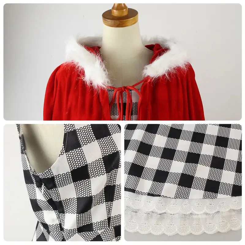 애니메이션 루 코스프레 의상 신디 체크무늬 빨간 망토 의상 여성 어린이 할로윈 역할극 의상 드레스 jk;6