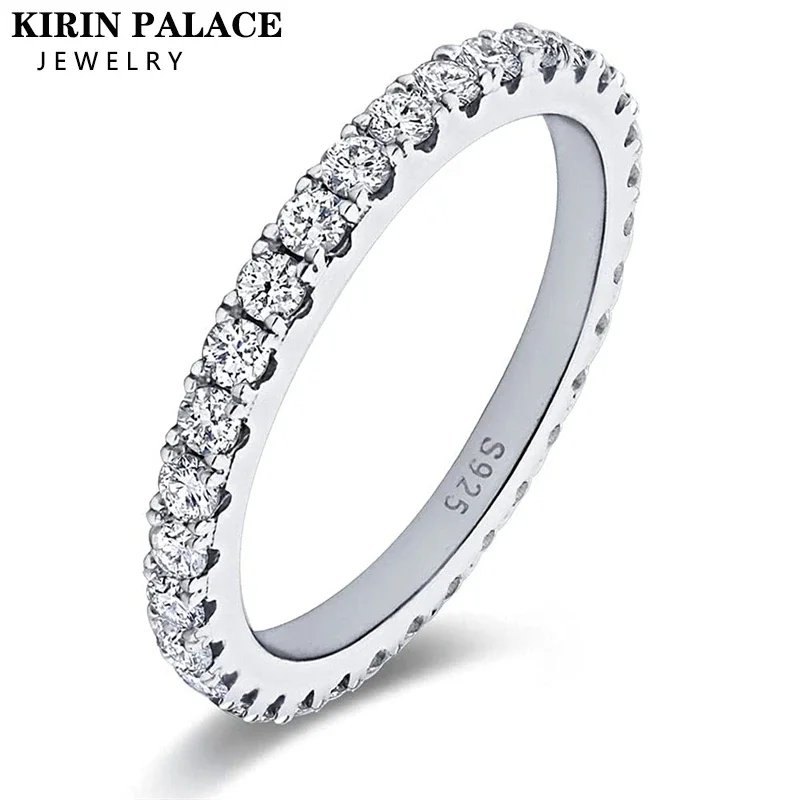 

Kirin Palace 2mm D Color Moissanite Wedding Band Ring 925 Sterling Silver Eternity Band Engagement Rings For Women