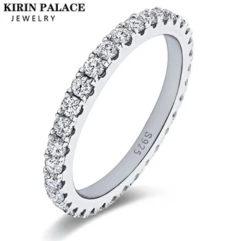 Kirin Palace 2mm D Color Moissanite Wedding Band Ring 925 Sterling Silver Eternity Band Engagement Rings for Women