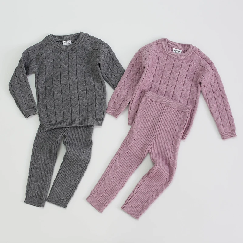 

Infant Baby Boys Girls Knit Base Shirt Long Sleeve Top + Pants Clothing Sets Autumn Winter Kids Pure Color Boy Girl Suit Clothes