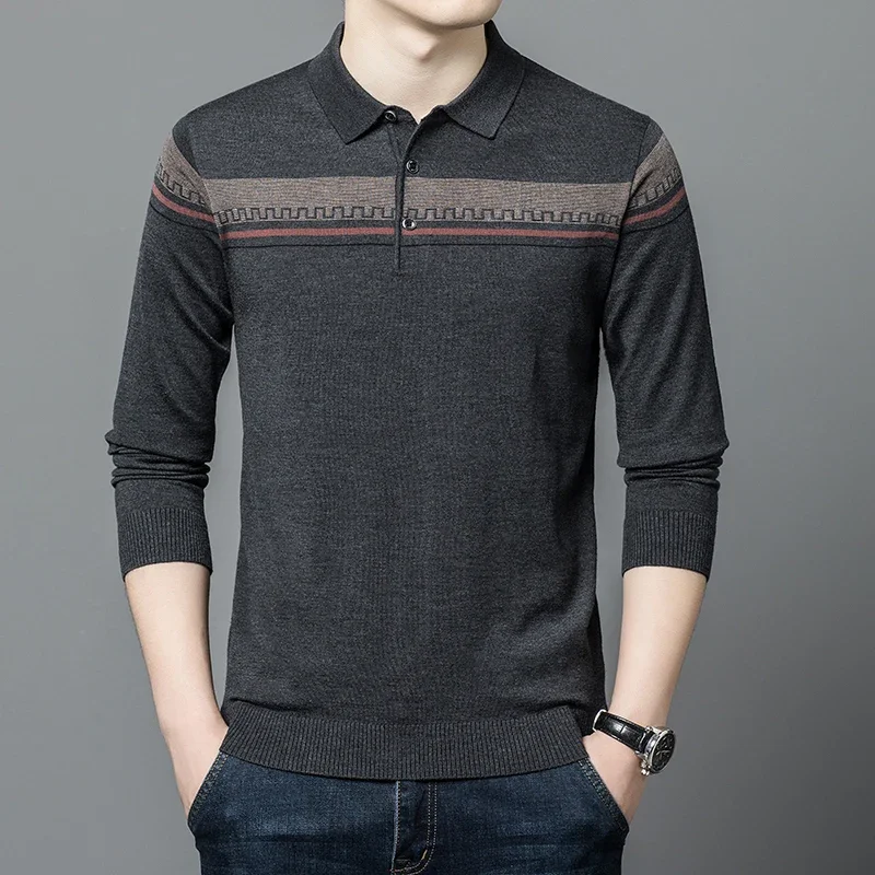 

Men's New Spring and Autumn Business and Leisure Comfortable Versatile POLO Collar Long Sleeved Top