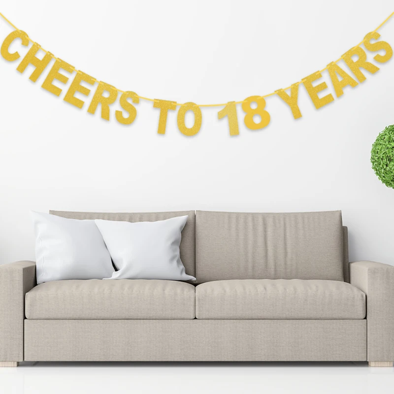 Cheers To 10 16 18 20 21 30 40 50 60 70 Years Garland Bunting Flags Glitter Gold Letter Banner Anniversary Birthday Party Decor