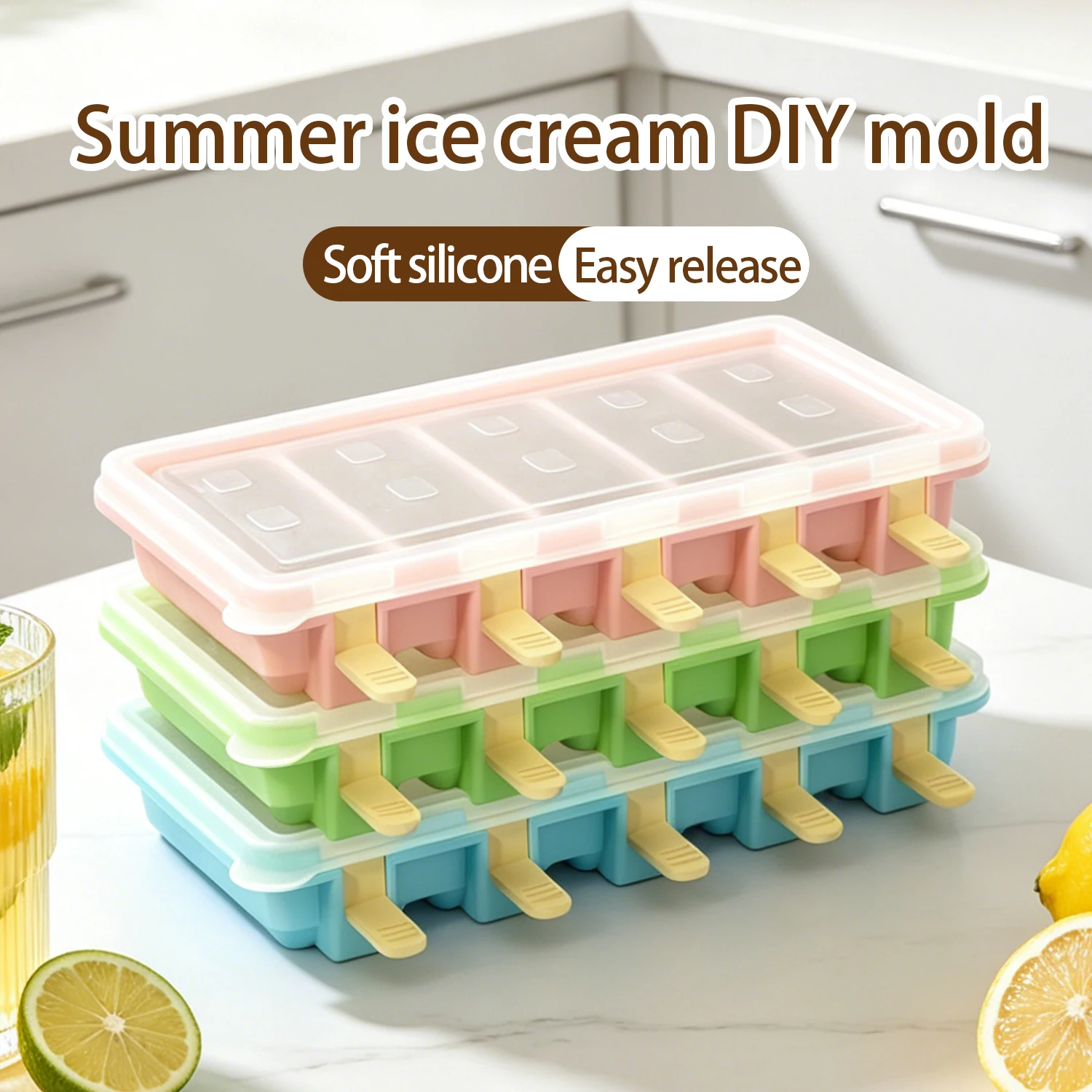 Silicone Ice Cream Forms Popsicle Mold DIY Homemade Dessert Freezer Fruit Juice Cube Maker Mould With Sticks Ice Cream Maker