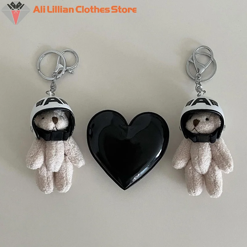 Lovely Helmeted Bear Charm Keychains Y2K Plush Ornament Pendant Car Keyring Backpack Decoration Bag Charm Jewelry